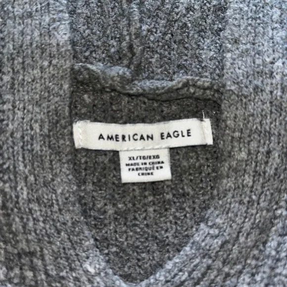American Eagle Womens XL Grey Ribbed Knit Cropped Hoodie Tie Front Sweater - Picture 3 of 4